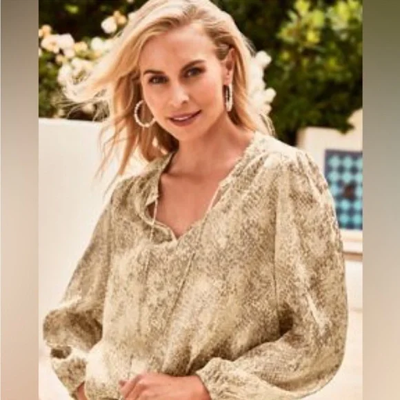 Tommy Bahama Neutral Snake-Print Peasant Blouse - Picture 2 of 7